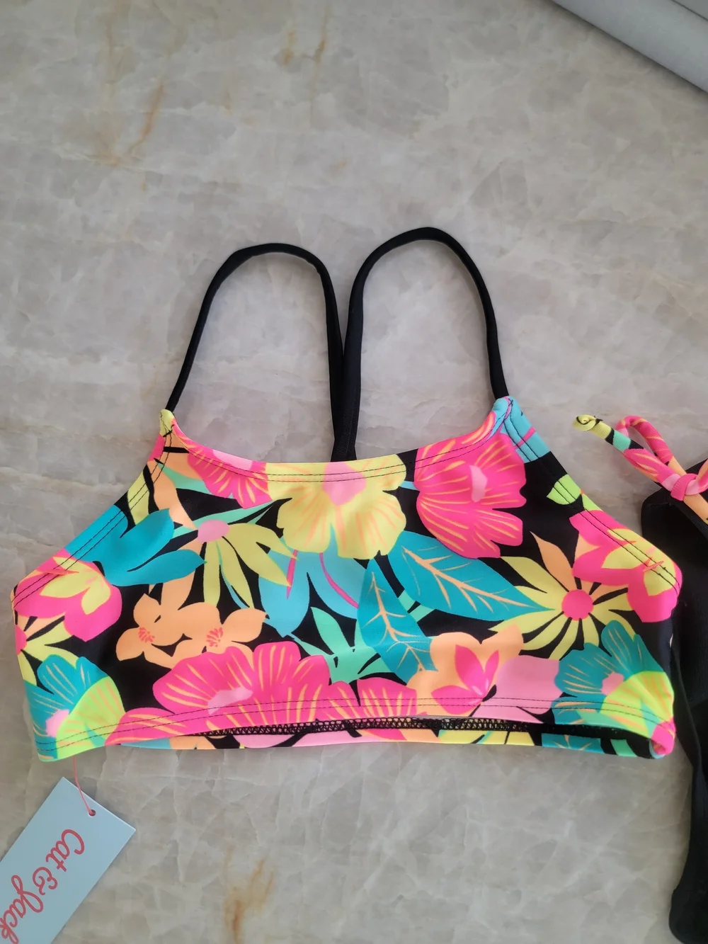 Cat & Jack  Kids Floral Bikini Set - Black, Pink, Yellow, Teal Size S(6/7)